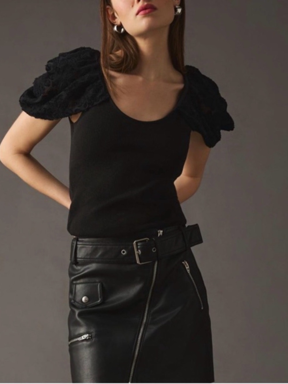 Anthropologie Maeve Draped-Sleeve Top Black